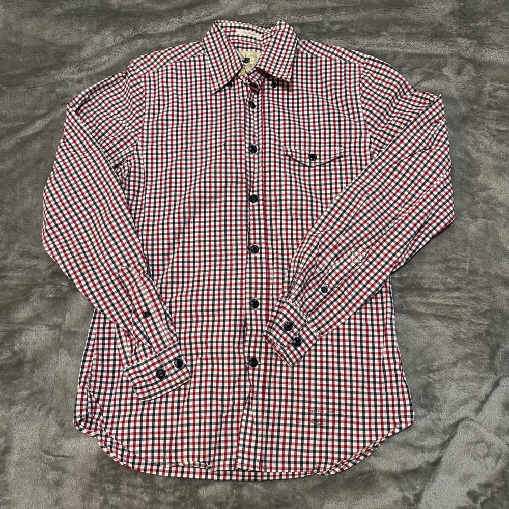 Gant Rugger Button Down Shirt Red Blue Gingham Check Long Sleeve Mens M